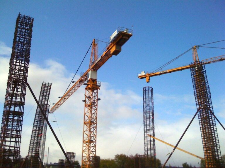 Steel rebar reinforcement at a construction site