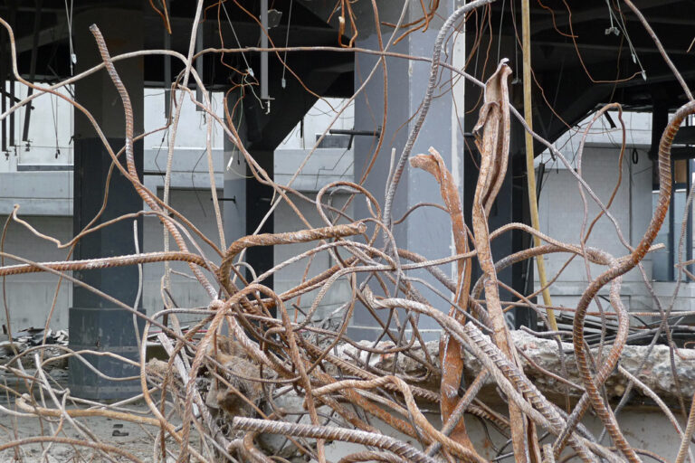 Reinforcement steel bars at a construction site